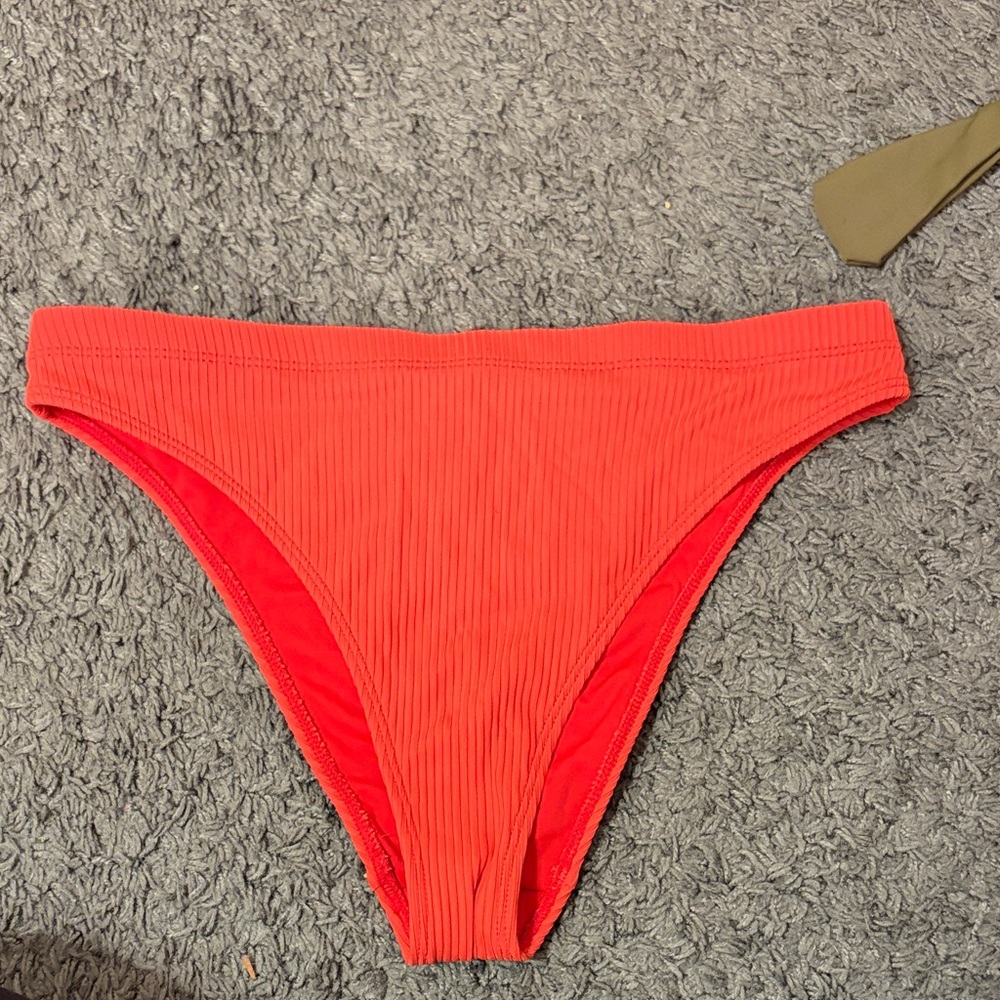 PacSun Ribbed High-Cut Bikini Bottoms in Coral